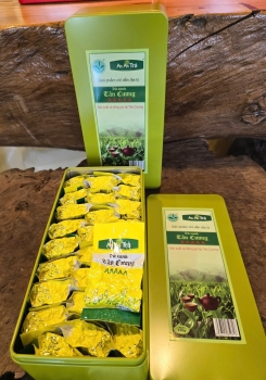 Trà xanh Tân Cương Thái Nguyên 5A đóng gói 10gr, đựng trong hộp thiếc 250gr(25 gói 10gr)